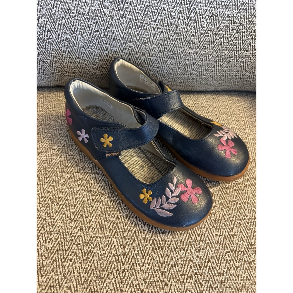 Pediped girls Mary Jane Navy Floral Leather size 29 (US 12-12.5) Missing Insole